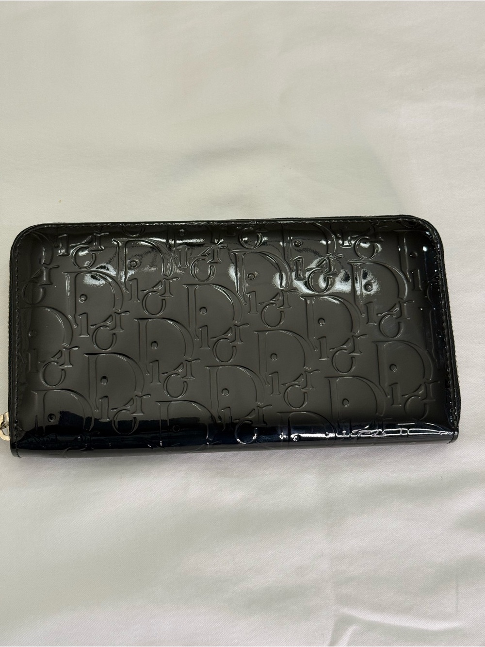 Dior Black Patent Embossed Zip Wallet